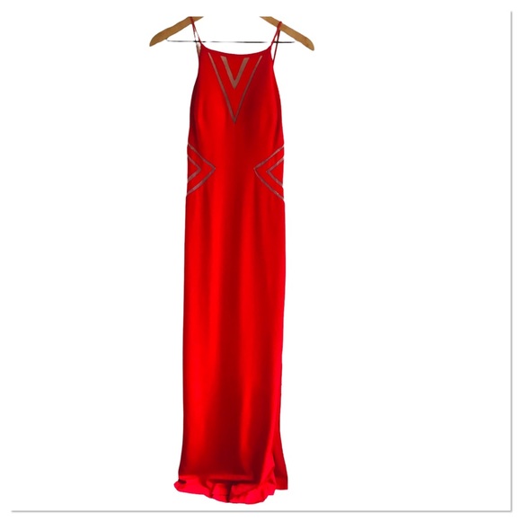 Aidan Mattox Gown Long Dress Cut Out Front Side Details Solid Red Size 4 - Picture 7 of 13